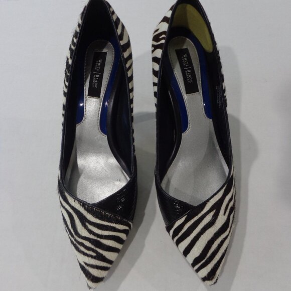 White House Black Market Women’s Monarch Calf Fur Zebra Print Leather Heels Sz 8 - Picture 1 of 10